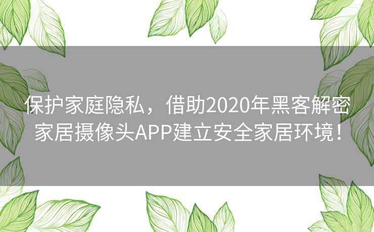 保护家庭隐私，借助2020年黑客解密家居摄像头APP建立安全家居环境！