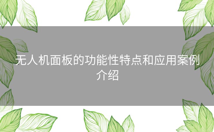 无人机面板的功能性特点和应用案例介绍