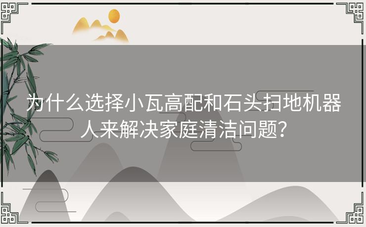 为什么选择小瓦高配和石头扫地机器人来解决家庭清洁问题？