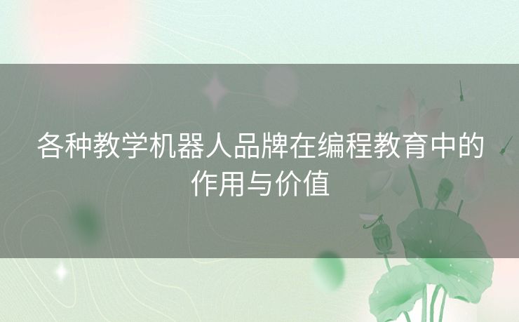 各种教学机器人品牌在编程教育中的作用与价值