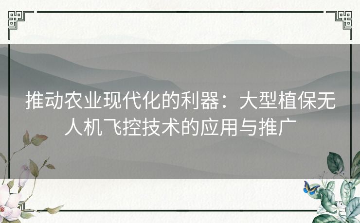 推动农业现代化的利器：大型植保无人机飞控技术的应用与推广