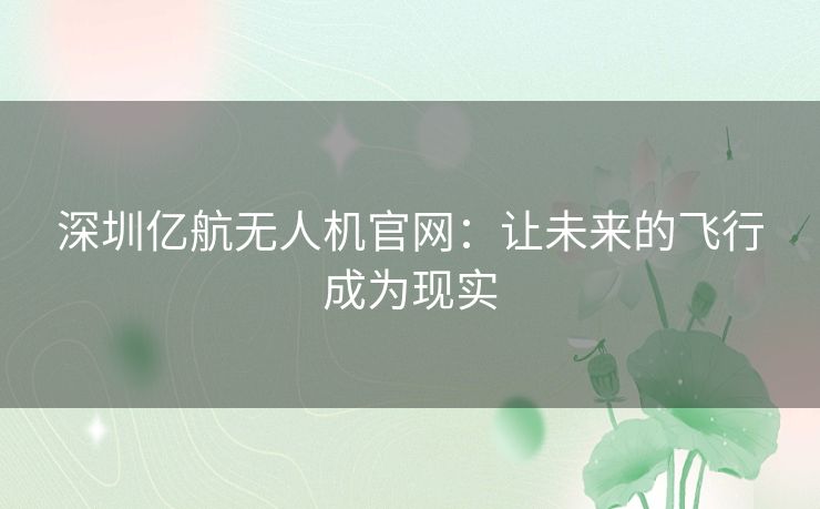 深圳亿航无人机官网：让未来的飞行成为现实