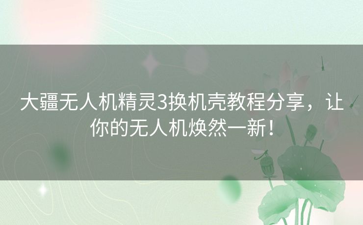 大疆无人机精灵3换机壳教程分享，让你的无人机焕然一新！