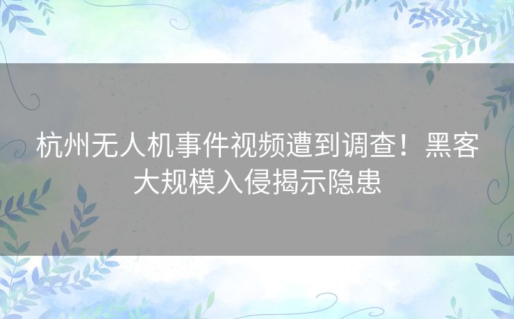 杭州无人机事件视频遭到调查！黑客大规模入侵揭示隐患