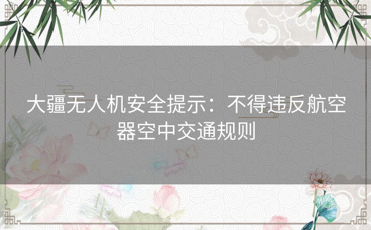 大疆无人机安全提示：不得违反航空器空中交通规则