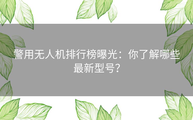 警用无人机排行榜曝光：你了解哪些最新型号？