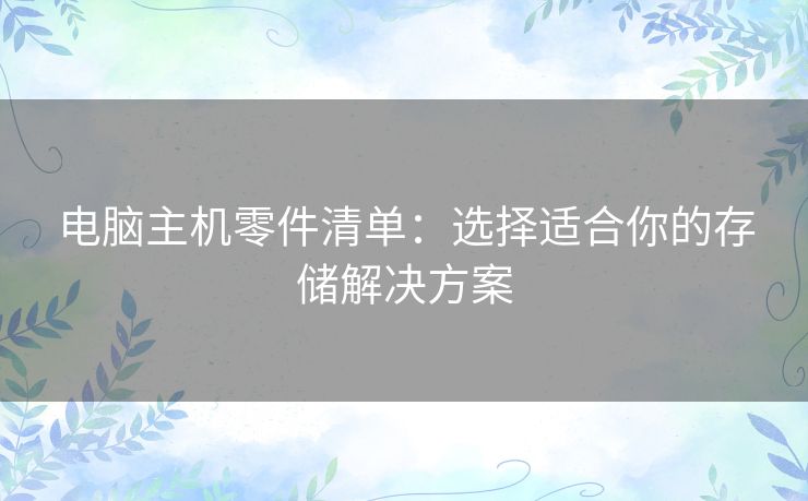 电脑主机零件清单：选择适合你的存储解决方案