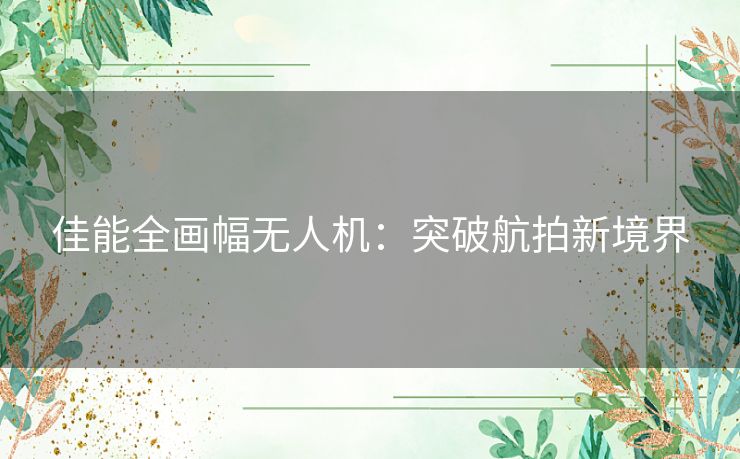 佳能全画幅无人机：突破航拍新境界