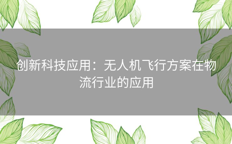 创新科技应用：无人机飞行方案在物流行业的应用