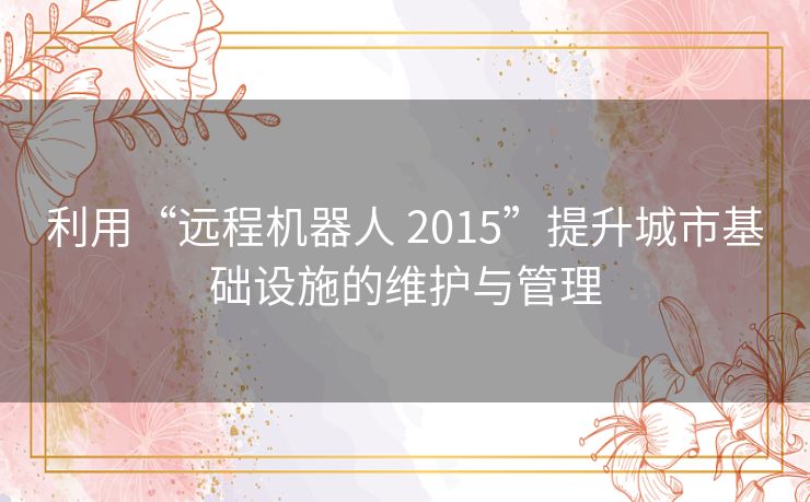 利用“远程机器人 2015”提升城市基础设施的维护与管理