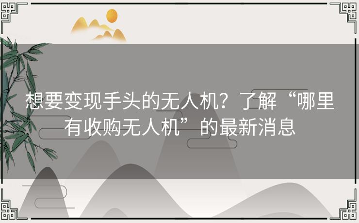 想要变现手头的无人机？了解“哪里有收购无人机”的最新消息