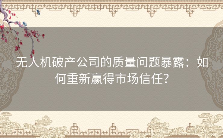 无人机破产公司的质量问题暴露：如何重新赢得市场信任？