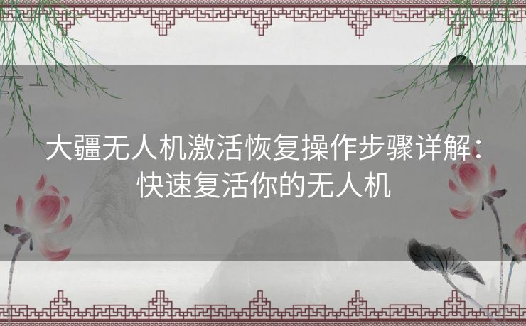 大疆无人机激活恢复操作步骤详解：快速复活你的无人机