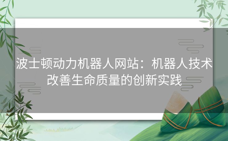 波士顿动力机器人网站：机器人技术改善生命质量的创新实践